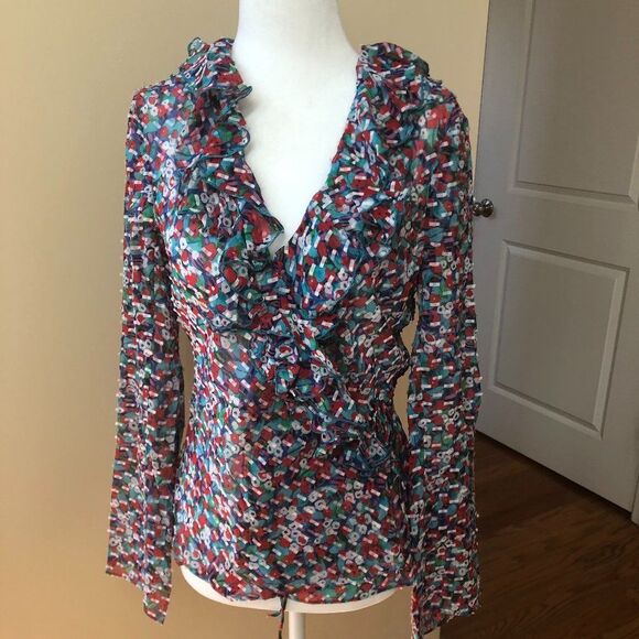 Printed Dobby Georgette-Blue Poppyfield Silk Top - Picture 2 of 7